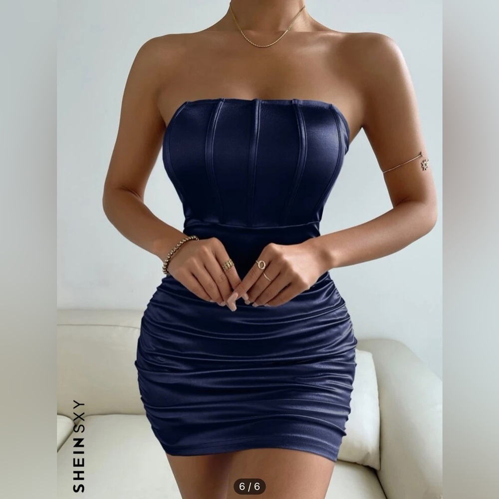 Navy satin mini dress